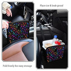 Car Trash Can Organizer Bin with Adjustable Strap for Back Front Seat Console Waterproof Leakproof Collapsible Portable 11 Inch Vibrant Rainbow Stars