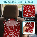 Car Garbage Bag Red and White Spider Web Drawstring Car Trash Bag Hanging for Back Seat with Adjustable Buckle Canvas Vehicle Trash Can Easy-to-Install