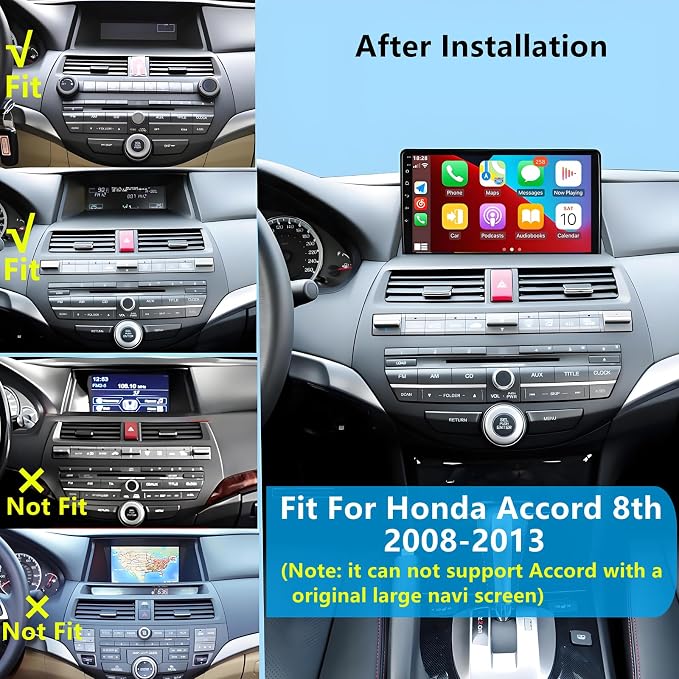 for Honda Accord Radio Upgrade 2008-2013: 4GB+32GB Car Stereo Replacement | Wireless Carplay & Android Auto, 10.2 inch Touchscreen, Bluetooth, GPS Navigation, FM, Wifi, DSP, SWC