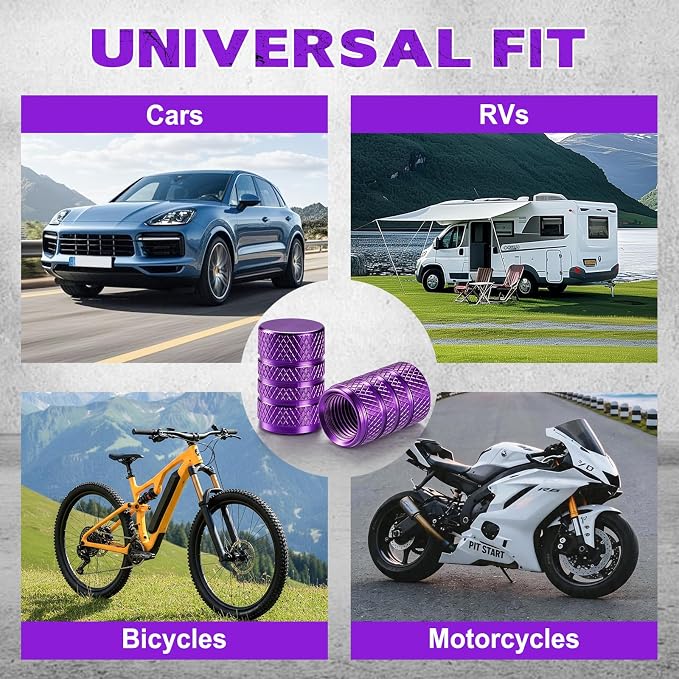 12PCS Tire Valve Stem Caps, Car Exterior Accessories, Aluminum Alloy Valve Cover Universal for Cars, Trucks, Motorcycles and Bicycles (Purple)