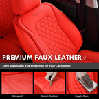 Coverado Full Set Car Seat Covers, 5-Seat Universal Faux Leather Waterproof Seat Covers, Front & Back Car Seat Protectors, Red Leather Seat Covers Fit for Most Vehicles-Red