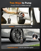 Cordless Tire Inflator Portable Air Compressor, 150PSI Air Pump for Car Tires, Motorcycle, Bicycle & Ball, with Smart Digital Pressure Gauge, Auto Shut-Off & LED Flashlight