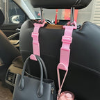 Headrest Hooks for Car Adjustable 4 Pack Vehicle Seat Back Organizer Storage Hanger Holder for Purse Bags Universal Fit with Clip Pink