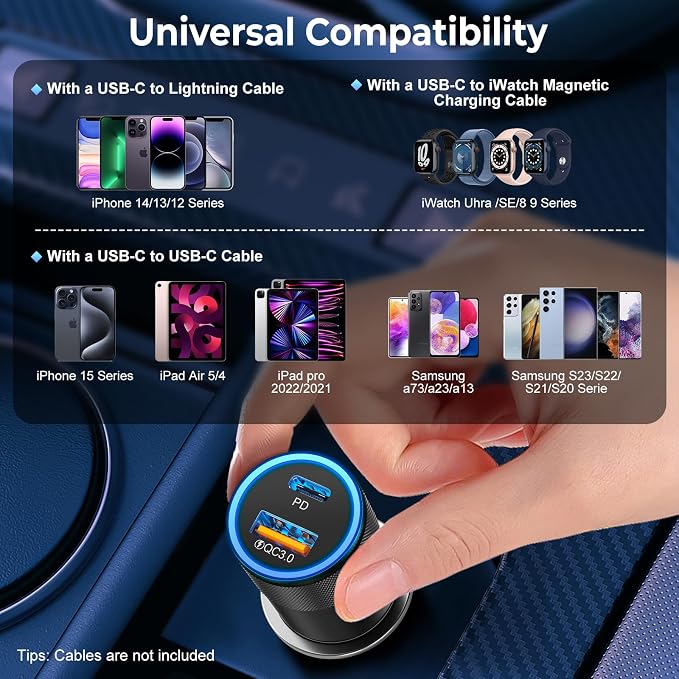 Car Charger USB C 3-Pack, 38W Dual Port PD + QC 3.0 Car Charger Adapter Fast Charging Cigarette Lighter Adapter for iPhone 16 15 14 13 12 11 Pro Max, Samsung, Tablet