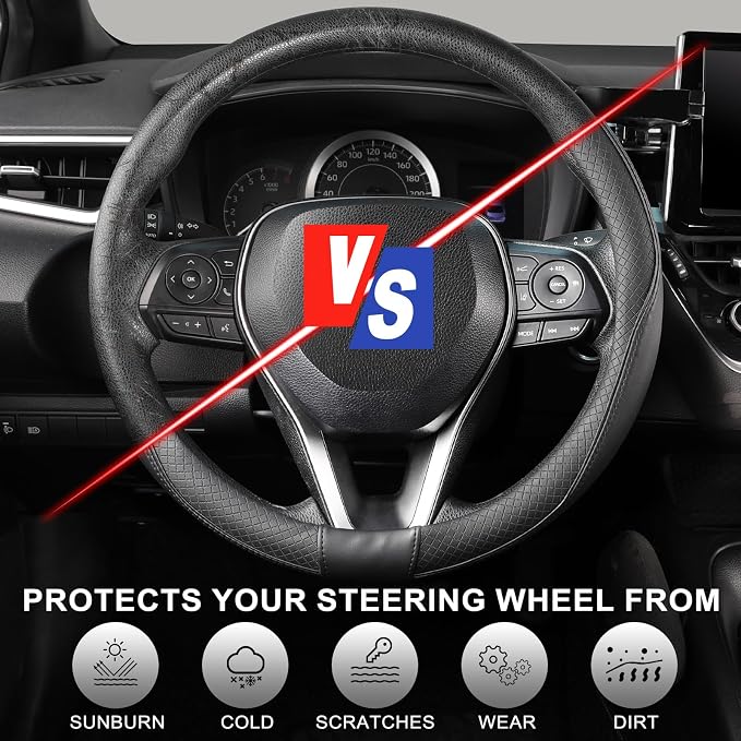 Steering Wheel Cover 15.5-16 inch (39.5-41 cm) Large Size, Microfiber Leather, Non-Slip Comfortable Grip, Fits Cars Trucks SUVs F-150 Tundra Range Rover, Black