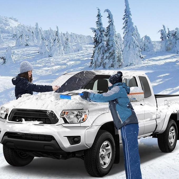 Thickened Car Windshield Cover for Ice and Snow,Sunshade. All-Weather Windproof Frost Protector to Save Morning Scrape Time, Fits Large SUVs & Pickup Trucks (70.86"x42.5"/Silver)