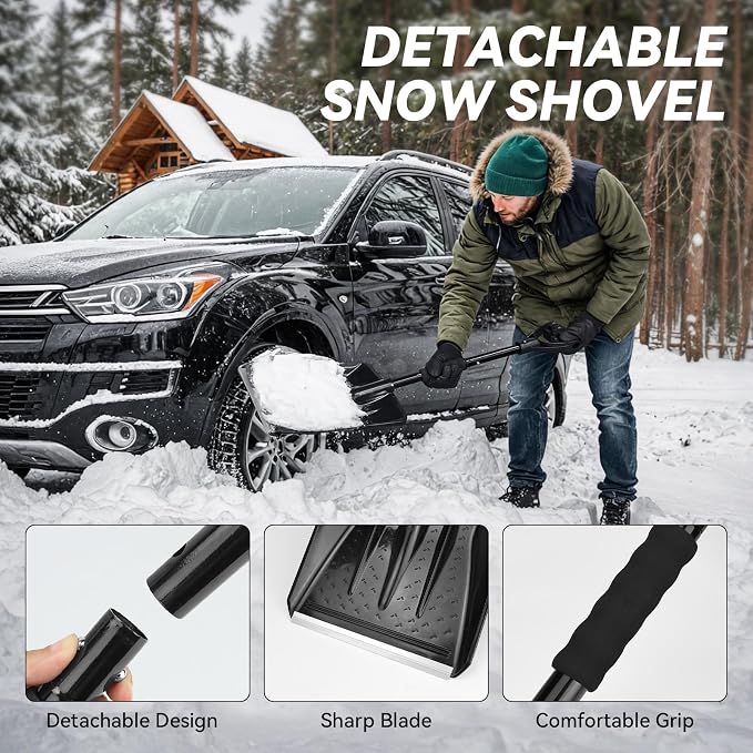 Car Emergency Kit with Jumper Cable, First Aid Kit, Winter Travel Assistance with Detachable Snow Shovel, Safety Emergency Kit for Cars, Trucks