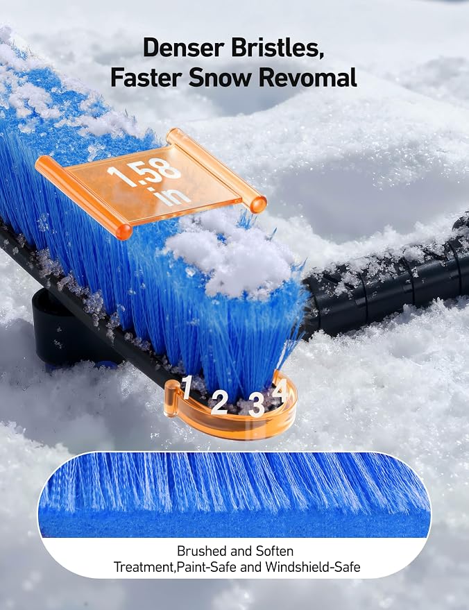 47.2" Ice Scrapers for Car Windshield and Extendable Snow Scraper with Foam Grip and 360° Pivoting Brush Head for Christmas Car Auto Truck SUV(Blue)