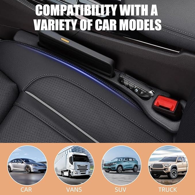 2 Pack Car Seat Gap Filler, Universal Fit Car Seat Crevice Blocker with Storage Slot, Black (Brown) | Stops items from falling into seat gaps; universal fit for most cars, SUVs & trucks; 2-in-1 storage & gap filler.