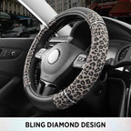 Road Comfort Leather Steering Wheel Cover – Premium Anti-Slip Car Steering Wheel Grip Cover – Universal Fit for 14.5”–15” Cars, Trucks & SUVs - Leopard Pattern