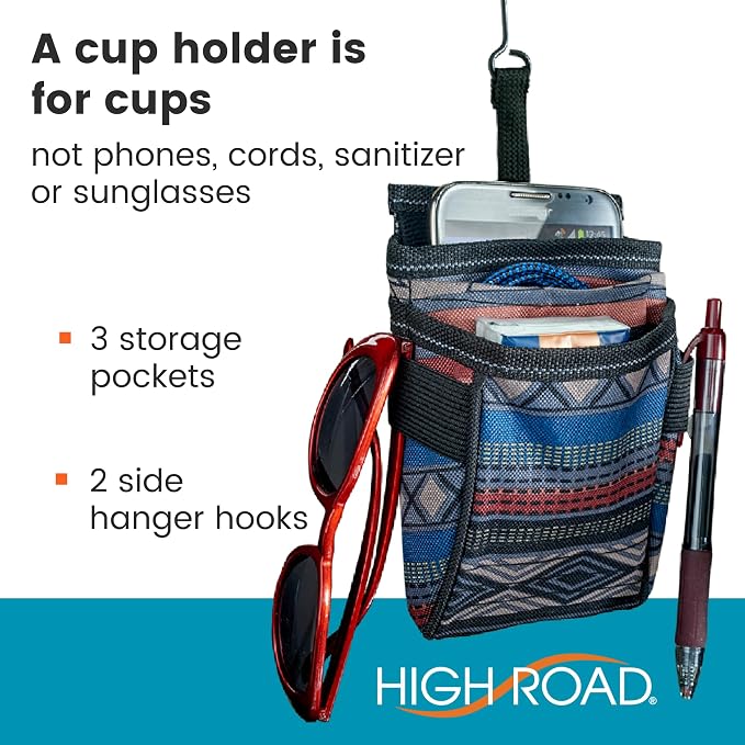 DriverPockets Car Phone Holder Air Vent Pouch and Front Seat Organizer with 3 Pockets, Hanging Hooks and Charging Port (Southwest)