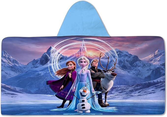 Frozen Printed Soft Cotton Terry Hooded Towel Wrap, Absorbent Hooded Poncho Towel for Bath Pool Beach, 28 in x 55 in