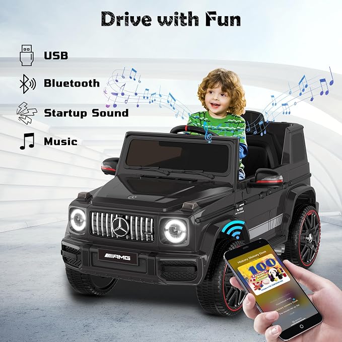 Licensed Mercedes-Benz G63 Car for Kids, 12V 7AH Ride on Car w/Parent Remote Control, LED Headlights, Music Player & Horn, Soft Start, Low Battery Prompt, Kids Electric Car, Black