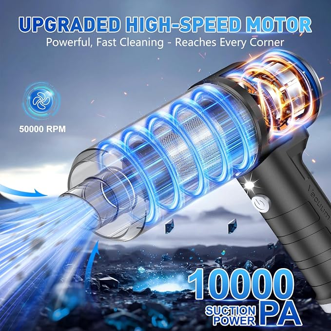Handheld Car Vacuum Cleaner, 10000PA Vacuum Cleaner & Air Duster, 120W High Power Hand Held Vacuum Cordless, Portable Vacuum Rechargeable with Multi-Nozzles & LED Light for Car, Home, Pet, Office