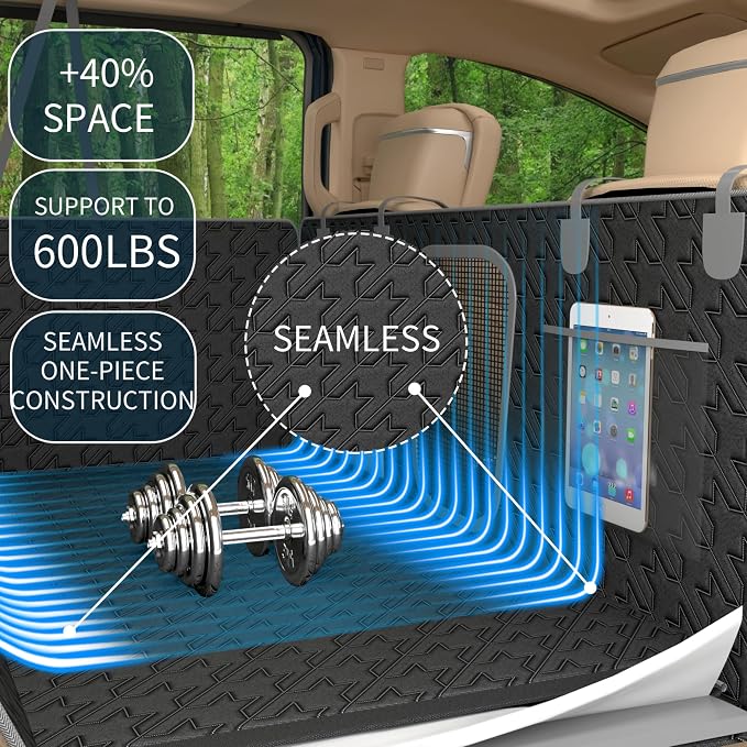 Upgraded Durable Hard Bottom Dog Car Seat Cover with EPE Sponge Cushion, Foldable Dog Rear Seat Protector, Waterproof Pet Car Seat Hammock, Seamless Dogs Back Seat Extender for SUV Truck(XL)