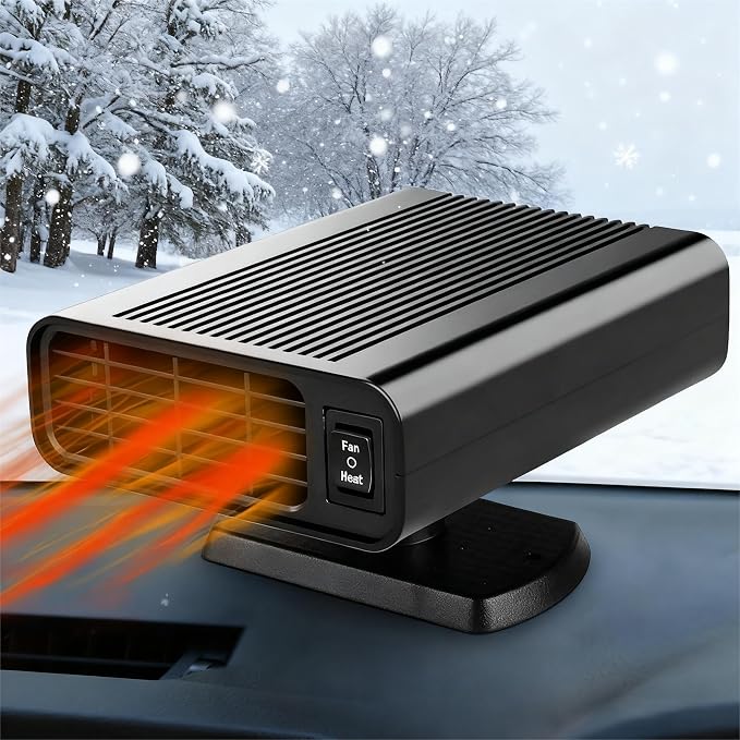 Portable Car Heater That Plugs into Cigarette Lighter, 12V Rapid 2-in-1 Heating & Cooling Windshield Defroster and Demister, Universal Vehicle Heater Fan Suitable for All Cars