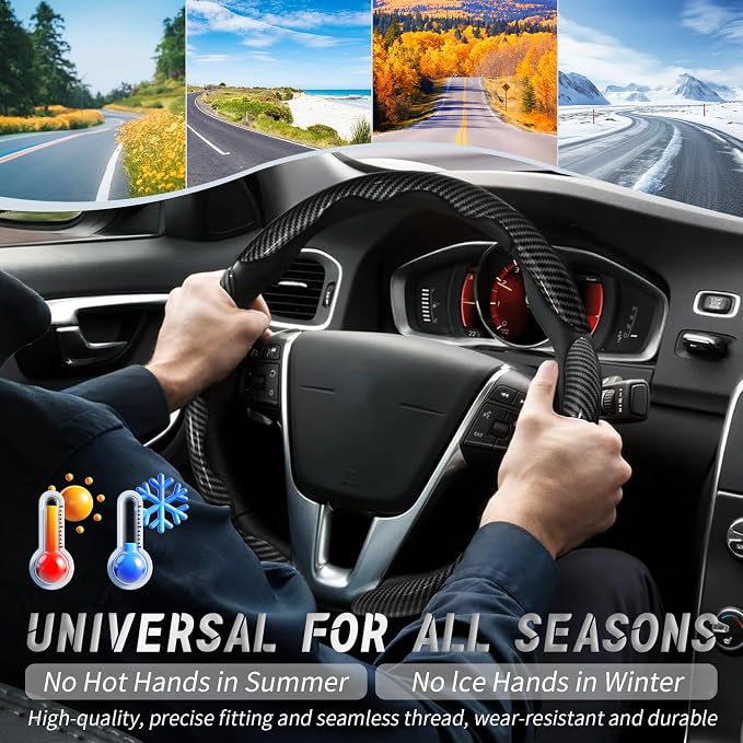 3pcs Car Steering Wheel Cover,Anti-Skid Carbon Fiber Steering Wheel Protector for Men Women,Multiple Color Options,Universal for Most Car Interiors Accessories (Bright Black 3PCS)