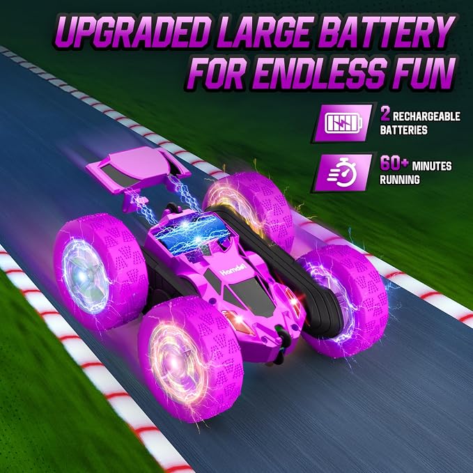 Remote Control Car for Kids, Stunt RC Cars with Cool Wheel Lights, Double-Sided Driving, 360-degree Rotation Boys & Girls Toys for Ages 6 7 8 9 10-12 Kids, Valentines, Birthday Idea