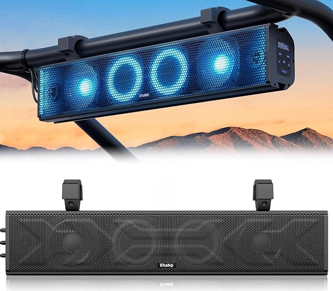 25 Inch UTV Sound Bar, IP66 Waterproof Bluetooth Golf Cart Sound Bar, ATV SoundBar with RGB Lighting, Amplified Powersports SXS SoundBar, UTV Speakers Compatible with Polaris RZR Can-Am