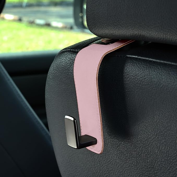 Car Seat Back Hook Universal Auto Storage Hanger Suede with Metal Car Seat Organizer for Handbag Purse Coat Umbrellas Grocery Bags 2 Pack Pink