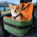 Dog Car Seat for Small/Medium Dogs Up to 35 lbs – Patented Safety System, 5" Memory Foam Pet Car Seat, Fully Detachable and Washable Cover, Front/Back Seat Travel Booster (Green & Orange)