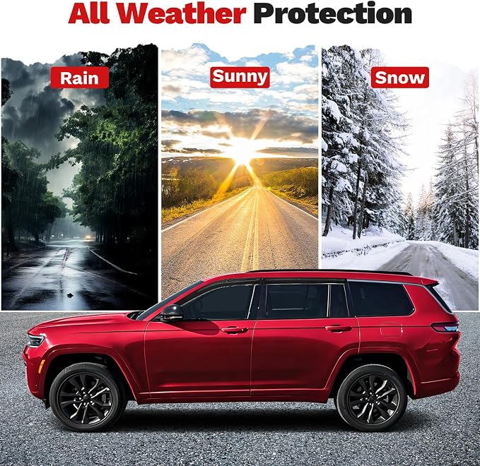 Grand Cherokee L Rain Guards - Window Visors for Jeep Grand Cherokee L 2021-2025 2026, Outside-Mount Tape-On Side Window Wind Deflectors for Grand Cherokee L Accessories, Vent Visors 4PCS