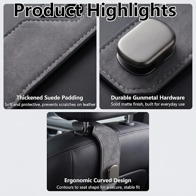 Purse Hook for Car Seat Headrest, Suede Car Purse Hook, Heavy Duty Car Hook Organizer for Handbags, Grocery Bags & Backpacks, Universal Car Hooks for SUV Truck Interior(Gray,2pcs)