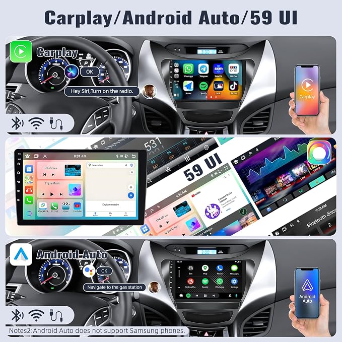Android 13 6G+128G Car Stereo for Hyundai Elantra 2011 2012 2013 9 Inch Touch Screen Car Radio with CarPlay Android Auto Bluetooth Weather Forecast 59UI GPS Navigation WiFi Network Radio 32EQ