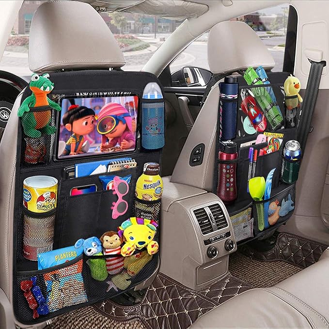 Car Backseat Organizer, 2 Pack, Black, Simple/Functional, Car Seat Organiser, Car Backseat Organizer, 10 Compartments, Tablet Holder, Waterproof, Easy to Clean