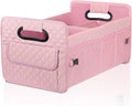 Car Trunk Organizer for SUV, Car Storage Organizer Collapsible Multi Compartment Container Box, Adjustable Car Accessories for Women/Men, Large Pink