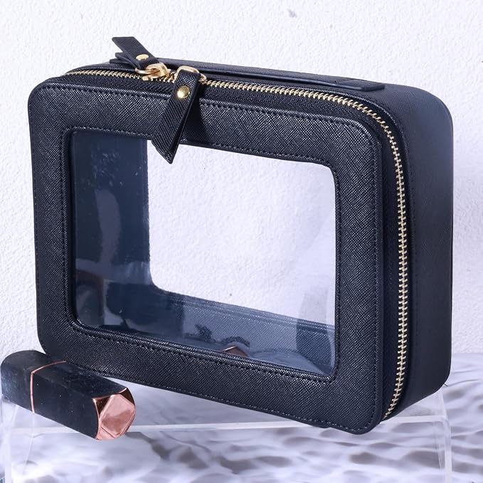 Toiletry bag waterproof cosmetic organizer with handle lagre opening for travelling car organizers(Black)