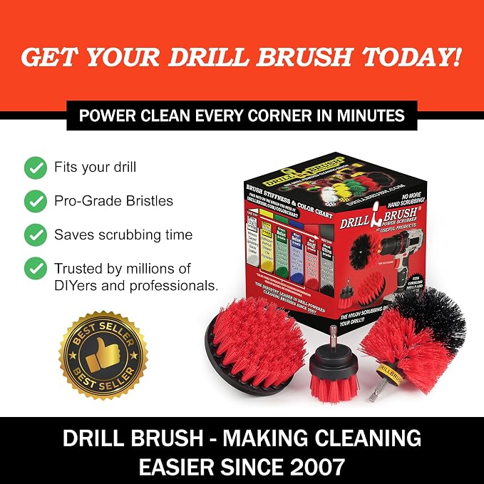 Heavy Duty Stiff Bristle Brush Kit – Power Scrubber Attachment for Concrete, Brick, Siding, Stone, Driveways, Fireplaces, Hard Water Stains, Gravestone & Cemetery Headstone Cleaning Brushes