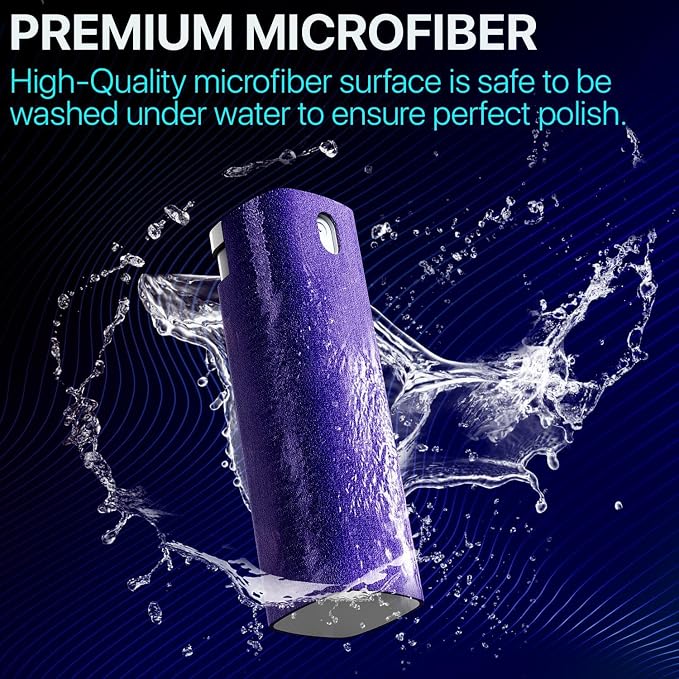 Mini Screen Cleaner Spray – Finger Proof Screen Cleaner for Smartphones, iPads, MacBooks, Laptops, Car Screens, Touchscreens – 3in1 Mist Cleaner, Microfiber Cloth and Protective Cover -Yellow