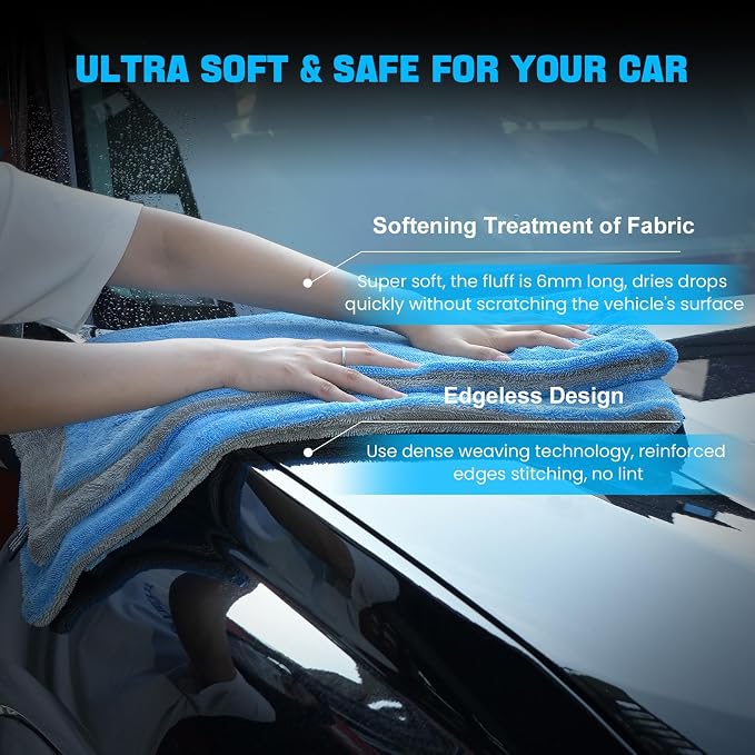 2 Pack Car Drying Towels (48" x 24"), Extra Large Microfiber Towels for Cars, 1400 GSM Ultra-Absorbent, Streak Free, Double Twisted-Loop Drying Towels Car Detailing for SUV, RV, Trucks