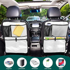 White Car Seat Organizer for Kids Backseat Kick Mat with Adjustable Strap Back Seat Protectors for Car Vehicle SUV 2 Pcs