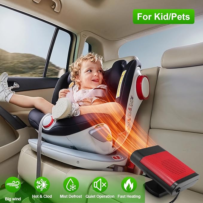 150W 12V Car Heater, Fast Heating 3-in-1 Portable Auto Defroster & Defogger with 360° Adjustable Vent, Quick Heat Fan for Windshield Winter Warming