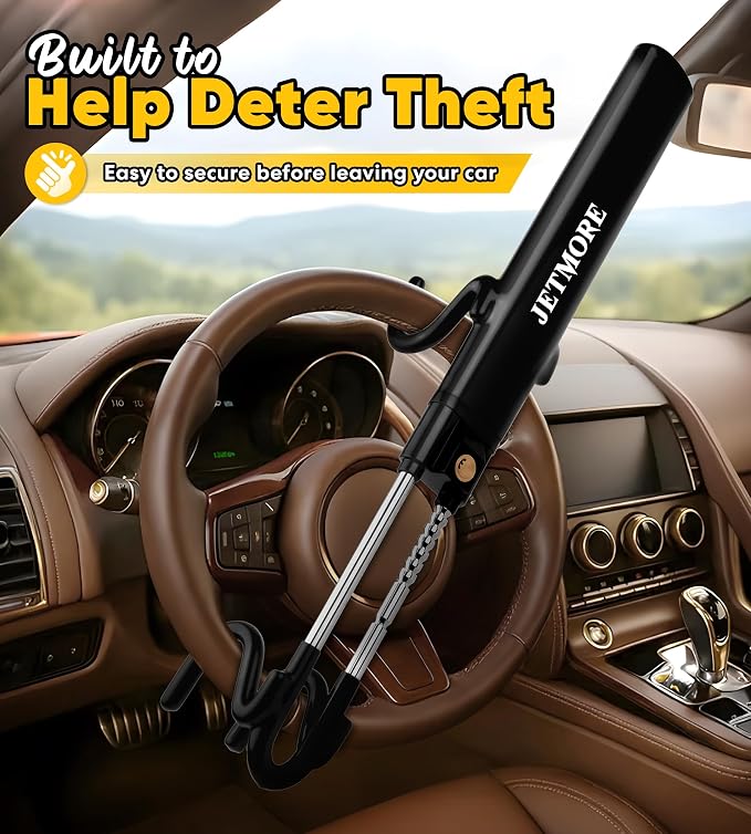 Car Steering Wheel Lock Anti-Theft Device, Car Lock Steering Wheel, Wheel Locks for Cars, Anti-Theft Car, Two-Hook, Reinforced Alloy Steel, Fit for Street & Overnight Parking, High-Risk Areas