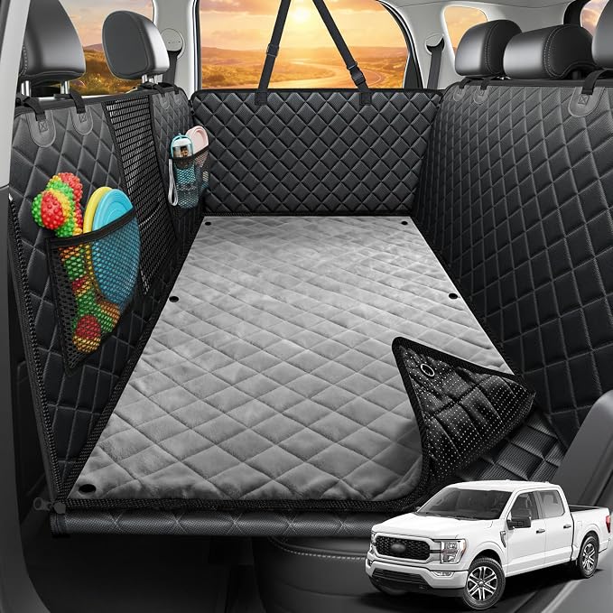 2026 Upgraded Back Seat Extender for Dogs - Large Hard Bottom Dog Car Seat Cover Holds 550lbs, Waterproof Dog Hammock Pet Bed with High-Density Foam Non-Slip Backseat Protector