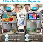 Car Backseat Organizer with Tablet Holder, 6 Storage Pockets Foldable Table Food Tray Seat Back Protectors Kick Mats Travel Accessories, 2 Pack Grey