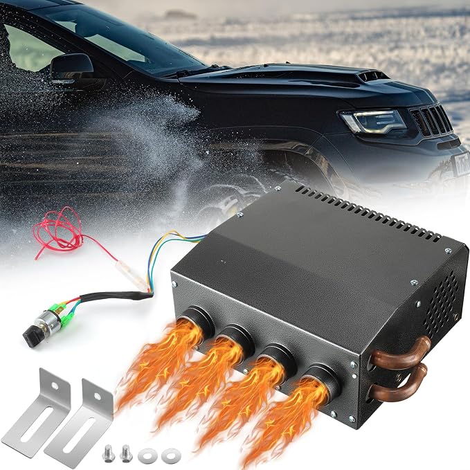 12 Volt Car Heater Defroster 4 Ports Portable Windshield Defogger Defroster Fast Heating Heater Kit for Truck Car Automobile Windscreen Winter