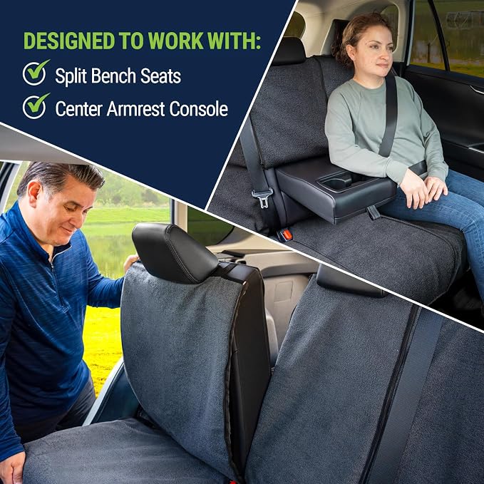 Back Seat Towel Seat Cover for Cars; Great for After Gym Workouts, Dogs, and Outdoor Activities; Universal Fit for Cars SUVs Vans Trucks Rear Seats, EZ fit, Non Slip Grip, Grey