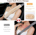 Soft Faux Fur Universal Fit Seatbelt Cover Car Truck SUV Airplane Seat Belt Shoulder Pad for Carmera Backpack Straps Neck Cushion Protector Extra Long 15.7in Beige