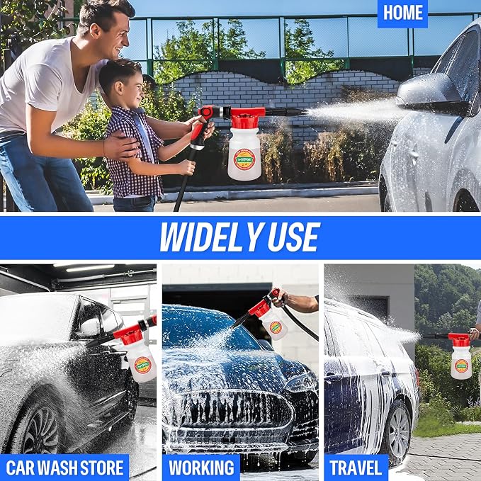 Car Wash Foam Gun/Hose Sprayer, 16 IN 1 Foam Cannon for Car/Garden Cleaning | Adjustable with 2.5-6 Ratio Dial Foam Blaster, 1L Bottle, Nozzles, Mitten&Towel, 1/2” Quick Connector for Garden Hose,Sprayer
