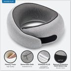 Travel Pillow, 100% Pure Memory Foam Travel Neck Pillow Airplane Neck Support Ergonomic Design Best for Sleeping Plane Car Train Office Flight for Adults Grey