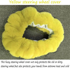 Fluffy Steering Wheel Cover for Women Fuzzy Steering Wheel Cover Winter Warm Faux Wool Plush Car Wheel Cover Furry Steering Wheel Protector Universal Fit 15 Inch (Yellow)