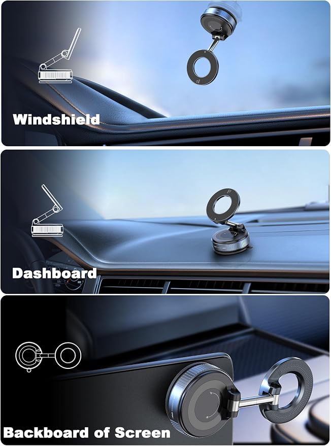 Upgraded 360° Nano Gel Vacuum Magnetic Phone Holder, 108+LBS Heavy Duty Suction Cup Phone Mount for Car Dashboard & Windshield, 3000gf MagSafe Compatible with iPhone 17/16 Pro Max White