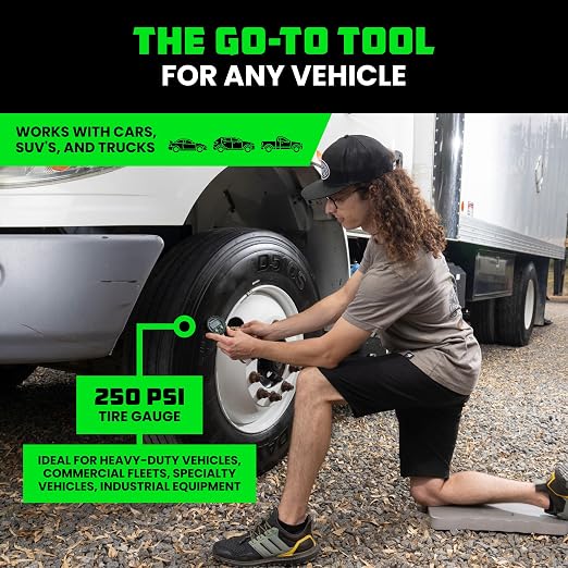 Rhino USA Digital Tire Pressure Gauge (0-250 PSI) - Professional ANSI B40.7 Accurate, Easy Read Glow Dial, Premium Braided Hose - Heavy Duty Air Guage for Truck Tires, Cars, Semi, RV & More!