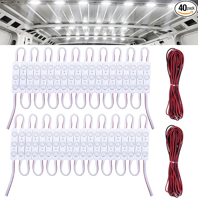 120 Led Van Interior Light Kits, 12V Led Light Strip, Cargo Van Accessories, Ceiling Work Lights Kit, Enclosed Trailer Lights for Truck Vans RV Boats Caravans, 40 Modules(White)