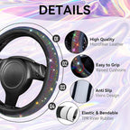Bling Diamond Leather Steering Wheel Cover 14.5in-15in Floor Mats Shining Rhinestone Carpet Sparkly Glitter Crystal Anti-Slip Pad Fit Automotive SUV Pickup Truck Girl Women, 5pcs Multicolor