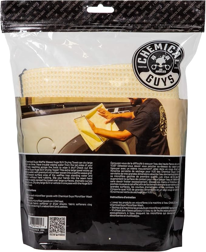 MIC702 Waffle Weave SUV Microfiber Drying Towel, Great for Cars, Trucks, SUVs, Large Vehicles, Yellow (35"x26")